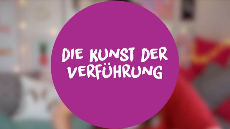 Grafik mit einem lilafarbenen Kreis, auf dem "Die Kunst der Verführung" steht